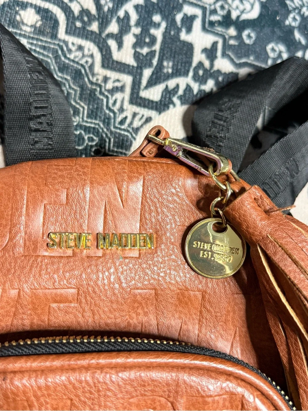 See By Chloe Cognac Brown Embossed Leather Mini Backpack with Tassel